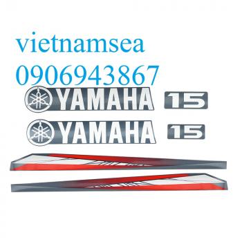 63W-42677 Đối với Yamaha 15 mã lực Bộ đề can dán ngoài Bộ đồ chơi biển vinyl hàng đầu Cowling Sticker 63V-W0070-11