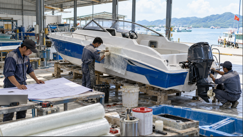 Quy trình đóng mới ca nô composite FRP từ thiết kế đến chạy thử