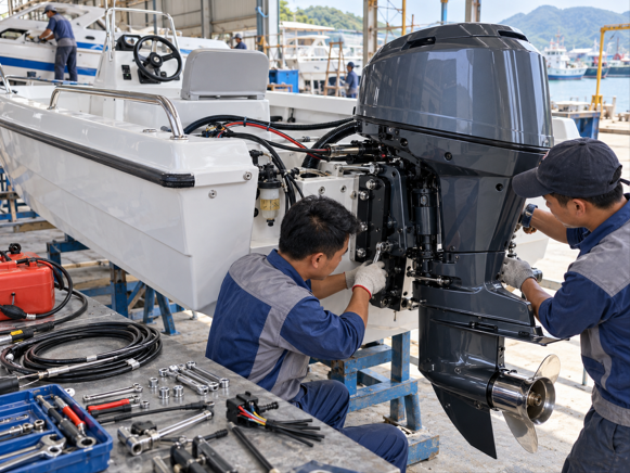 Quy trình lắp đặt động cơ ngoài cho ca nô composite – Từ chọn công suất đến chạy thử